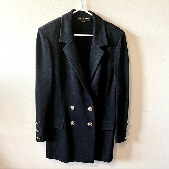 St. John Jackets & Blazers - ST. JOHN Basics Tweed Knit Double Breasted Blazer Jacket Size 10